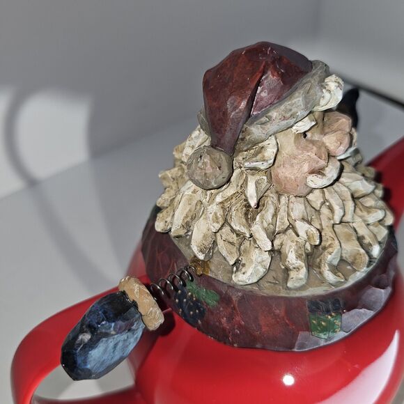 SANTA CLAUS Custom Christmas Teapot Springy Arms Holiday 8.5"x8" Red Ceramic - Picture 5 of 14